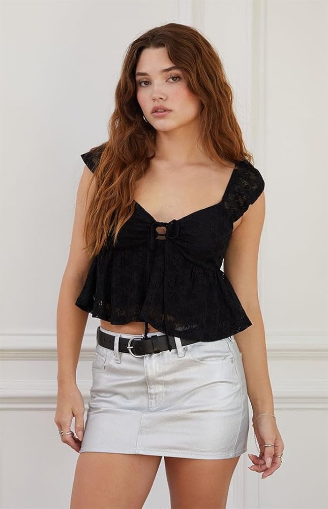 トップス Dorothy heart tops Black LA Hearts Women's Keyhole Lace Babydoll Top - Black Size XXS